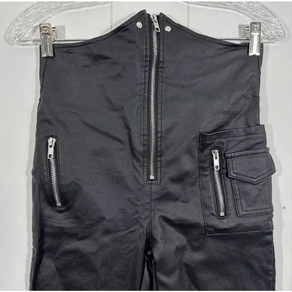Akira Womens Black Moto Faux Leather Pants Hight Waist Sz Large Zip Front - Picture 2 of 11